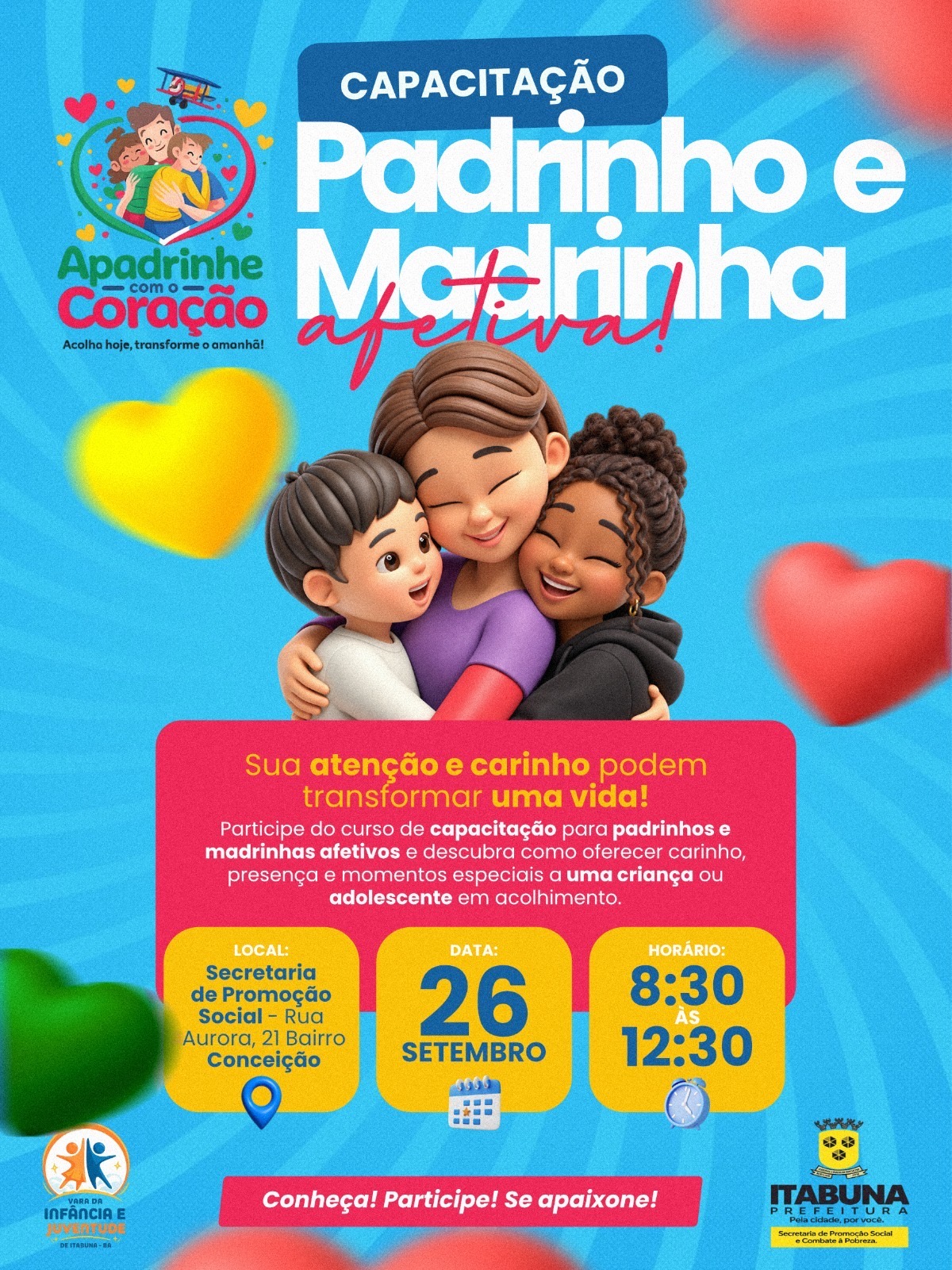 Prefeitura de Itabuna realiza capacitação de padrinhos e madrinhas afetivos de crianças que vivem em acolhimentos