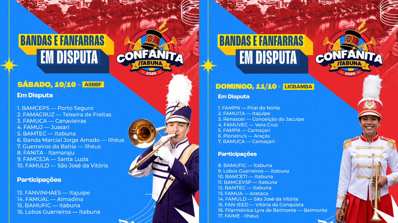 CONFANITA 2026 reúne bandas e fanfarras em programação cultural neste fim de semana em Itabuna