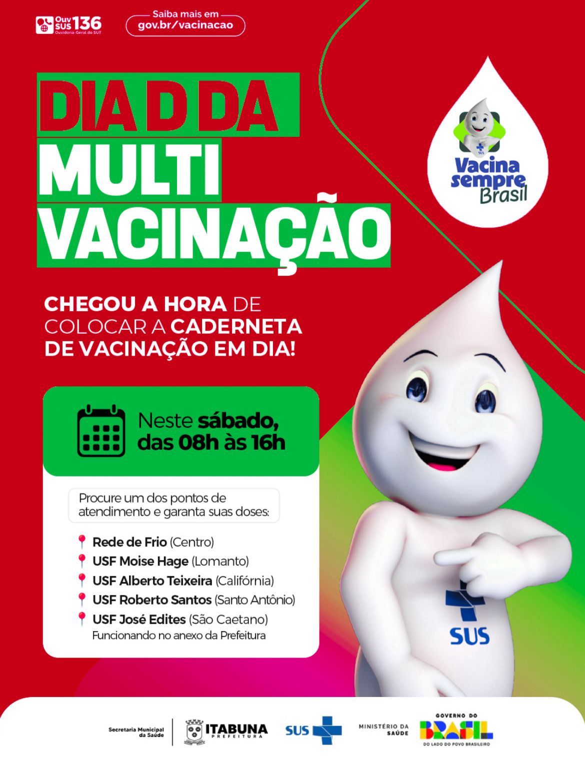 Prefeitura de Itabuna realiza Dia “D” de Multivacinação neste sábado