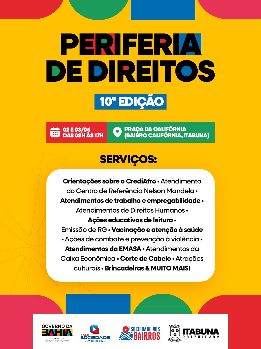 Parceria entre Prefeitura de Itabuna e Estado leva mutirão “Periferia de Direitos” à Praça da Califórnia nesta terça e quarta